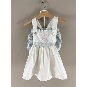 Shrimp & Grits Kids "Ocracobe" Blue White Smocked Sailboat 2 Piece Outfit 2T